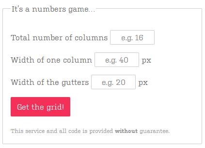 Screenshot: Fluid Grid Calculator